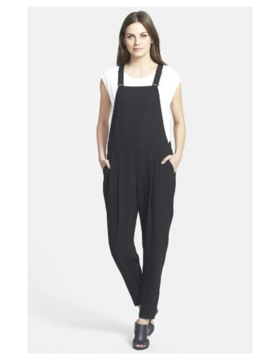 The Fisher Project Eileen Fisher 100% Silk Utility Jumpsuit Black Overalls Nwt